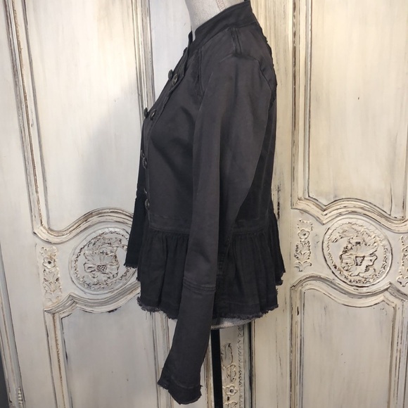 Free People Double Breasted Gray Denim Peplum Skirt Military Jacket Size Small P - Picture 9 of 13